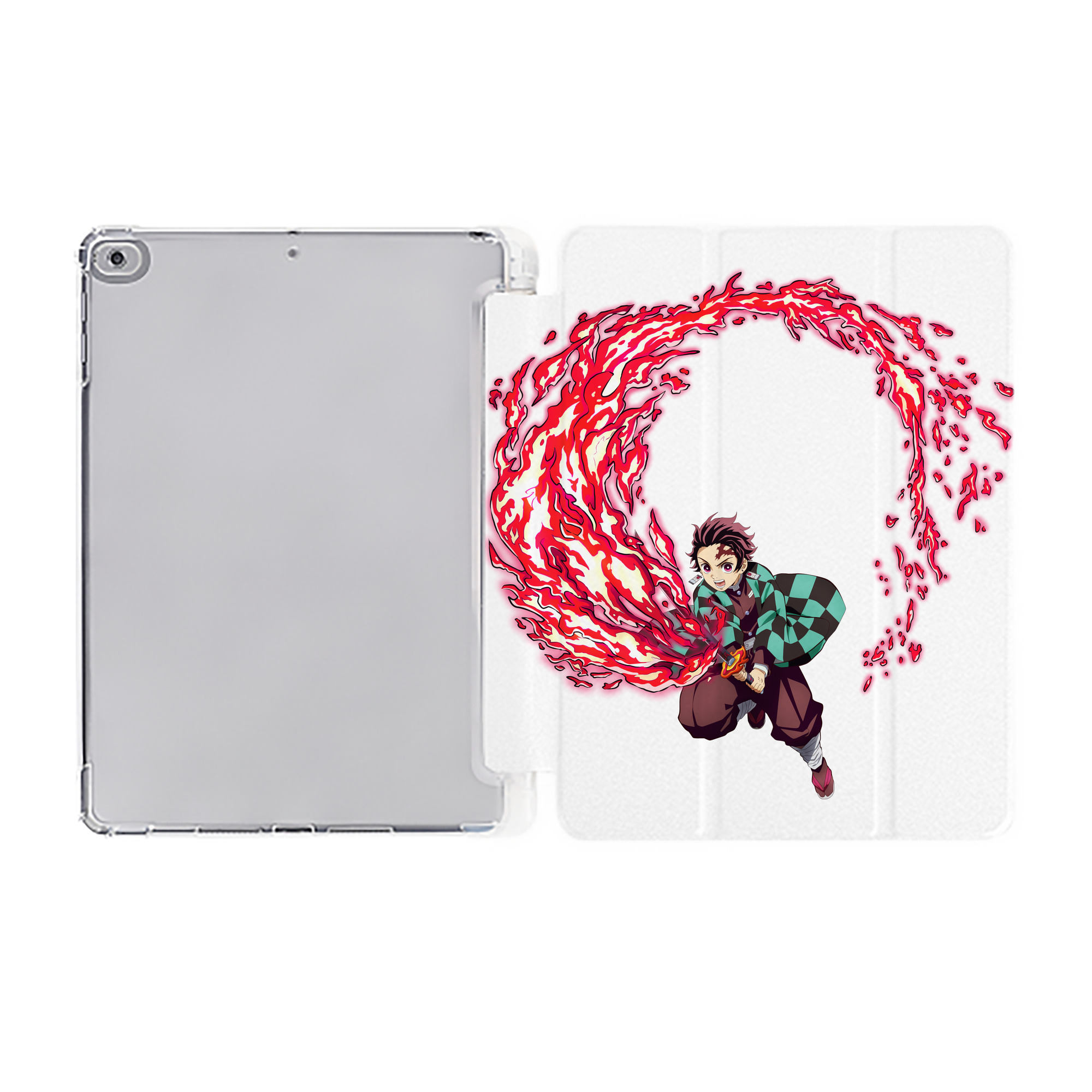 （画像用） 鬼滅の刃 竈門 炭治郎／かまど たんじろう Kamado Tanjirou IPad ケース ペン収納付き 三つ折りスタンド PUレザー×シリコン 対応機種9.5/10.5/10.9インチ